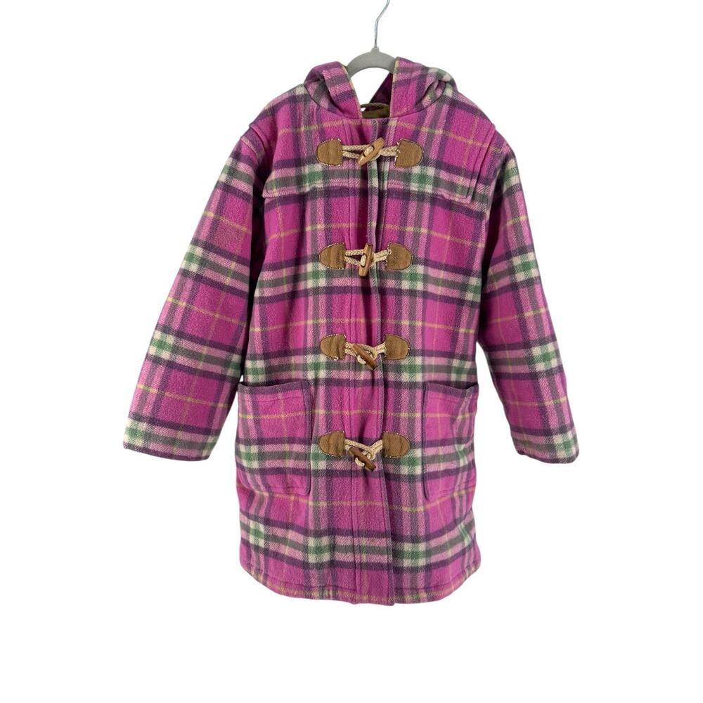 Mini Boden Kids Girls Pink Plaid Wool Blend Duffle Coat Size‎ 7-8Y